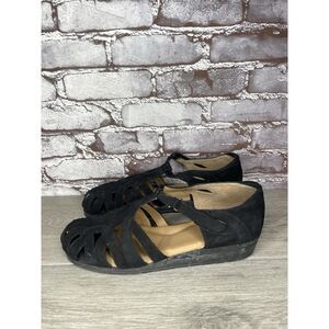 BeautiFeel Black Suede Leather Fisherman Strap Wedge Sandals Women Sz 43EU/12M